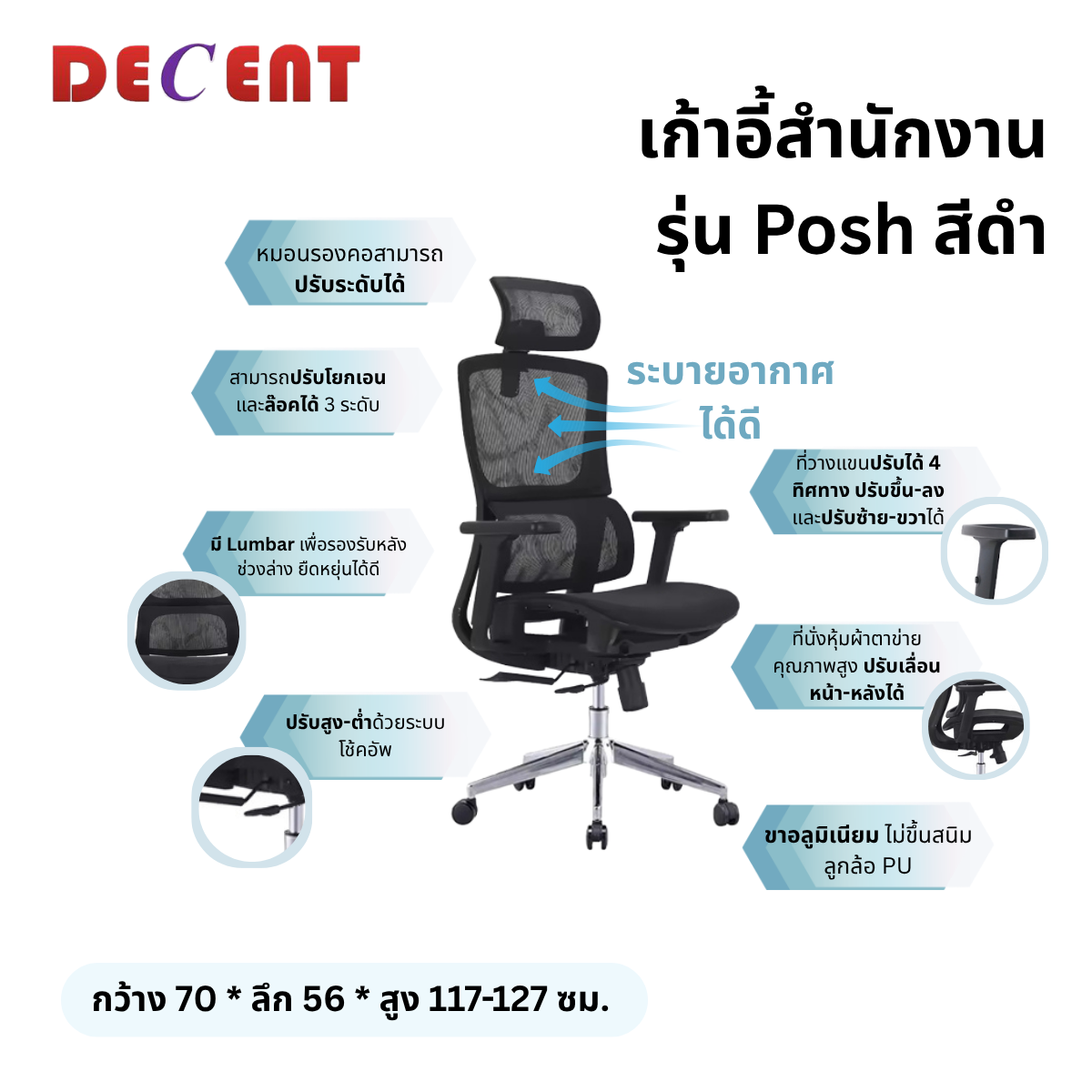 เก้าอี้สำนักงาน DECENT รุ่น พอร์ช สีดำ_2